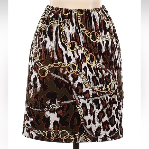 Vintage Cache Brown and Black Leopard Print Chain Faux Wrap Skirt Size 0 XXS XS - Picture 2 of 5